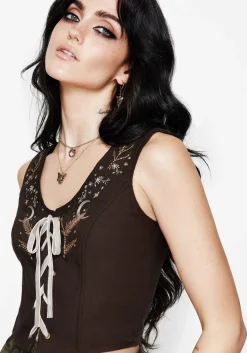 Abellona Embroidered Tie Up Front Corset Top