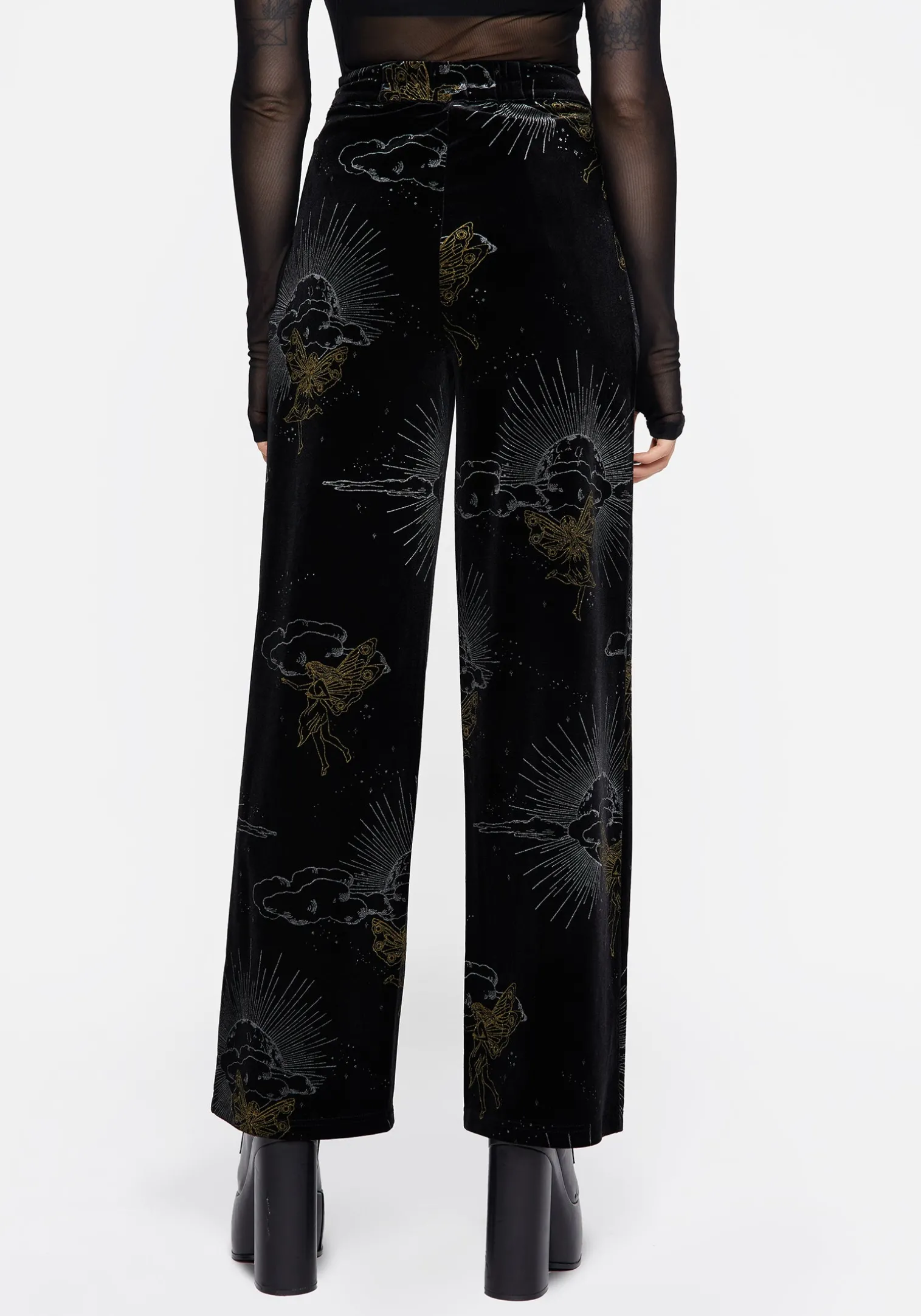 Adelina Foil Print Velour Wide Leg Trousers