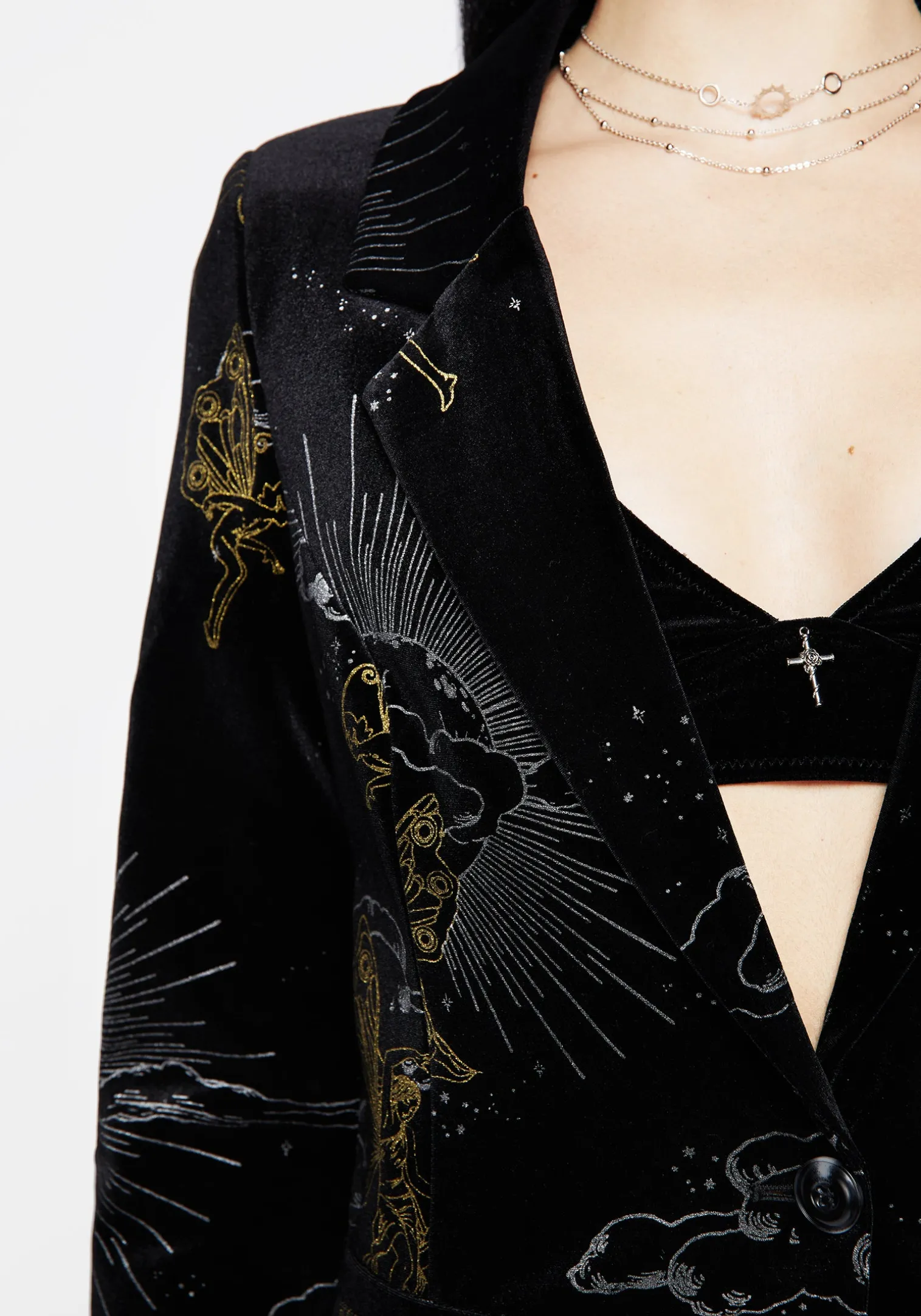 Adelina Foil Print Velour Blazer