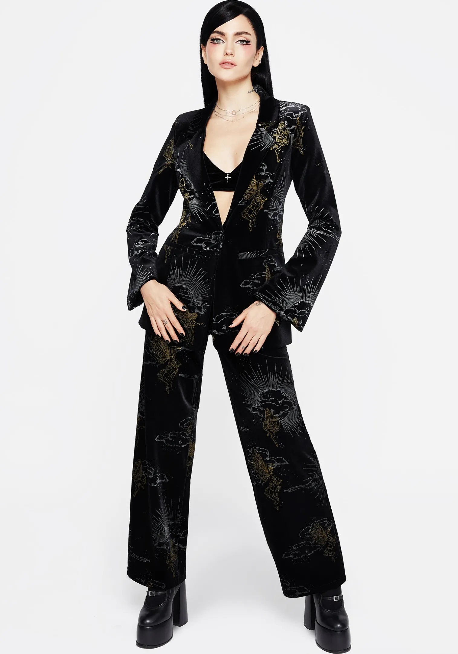 Adelina Foil Print Velour Blazer