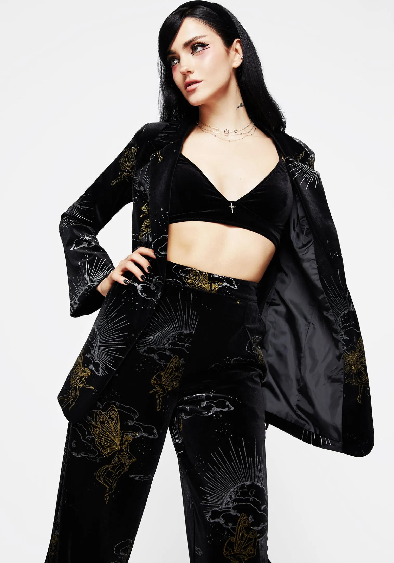 Adelina Foil Print Velour Blazer