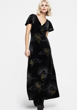 Adelina Foil Print Velour Midaxi Dress