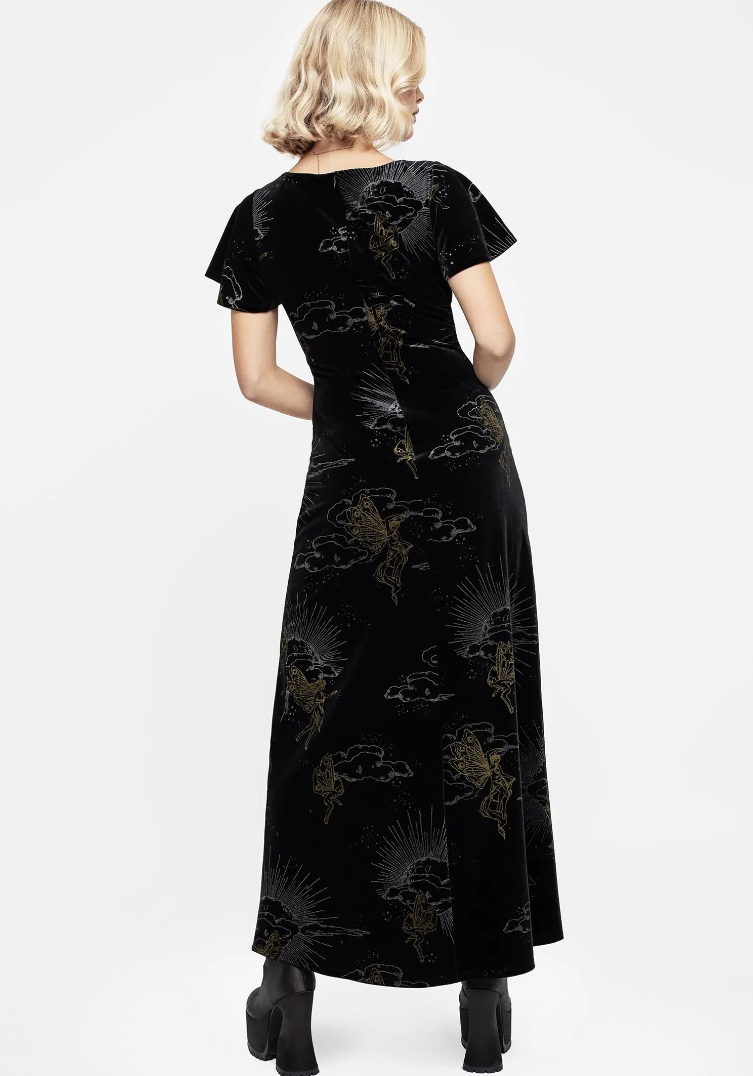 Adelina Foil Print Velour Midaxi Dress