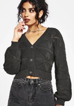 Alda Floral Pointelle Balloon Sleeve Knit Cardigan