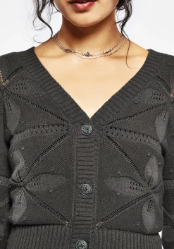 Alda Floral Pointelle Balloon Sleeve Knit Cardigan