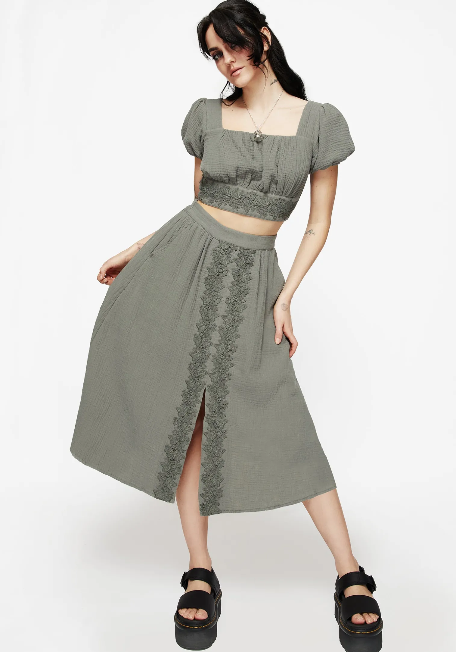 Alder Cotton Ivy Detail Midi Skirt