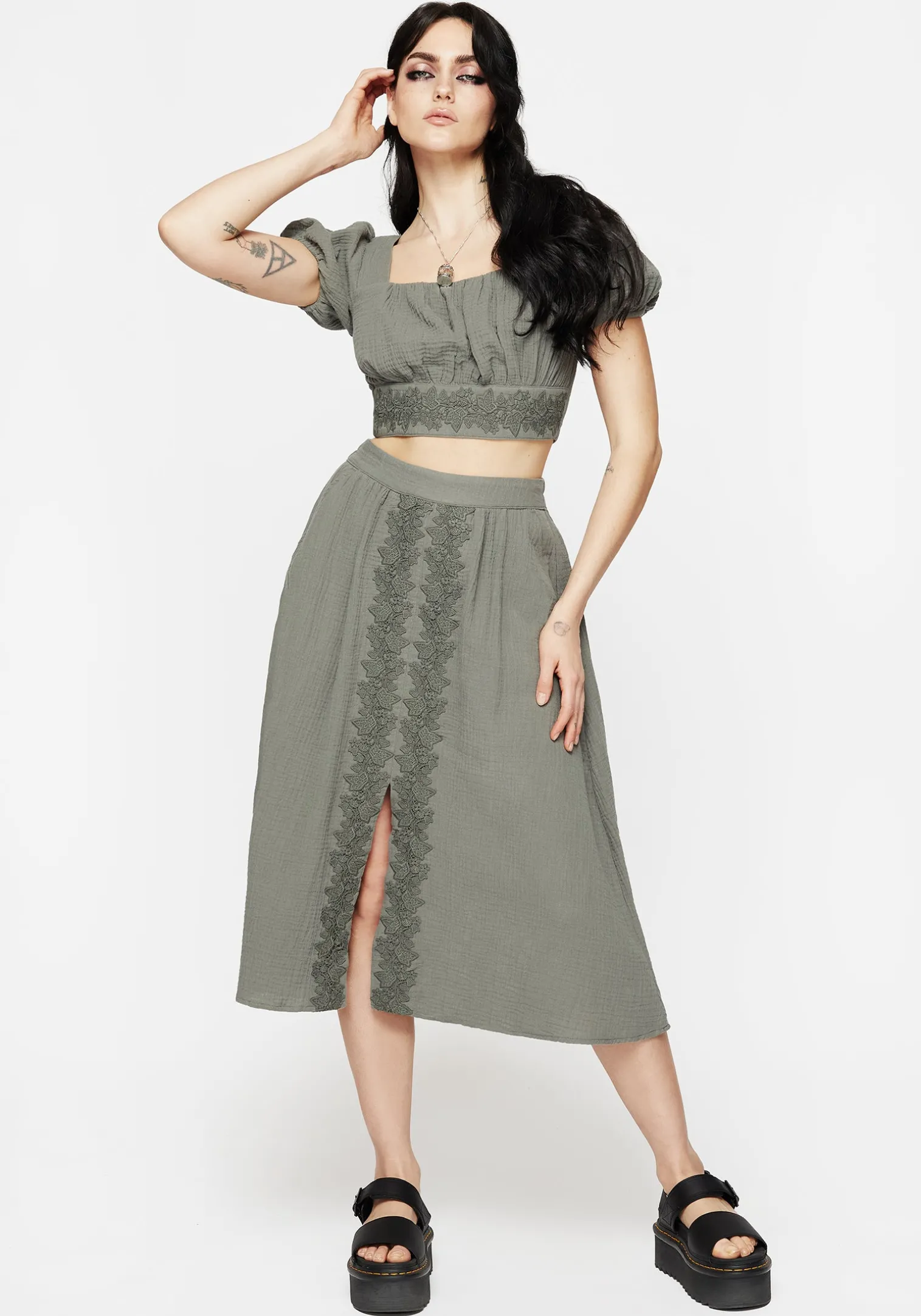 Alder Cotton Ivy Detail Midi Skirt