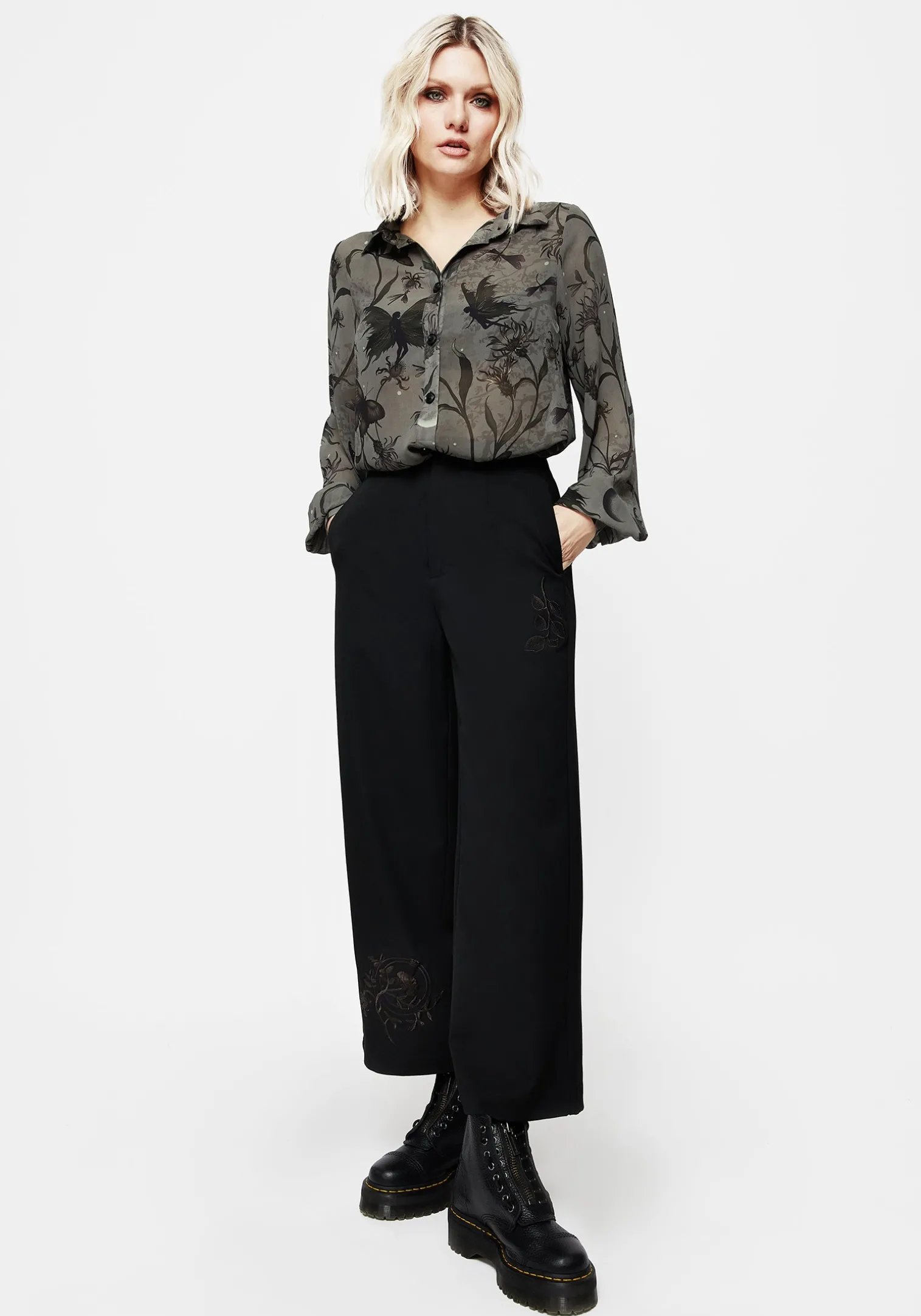 Amalthea Embroidered Tailored Wide Leg Trousers