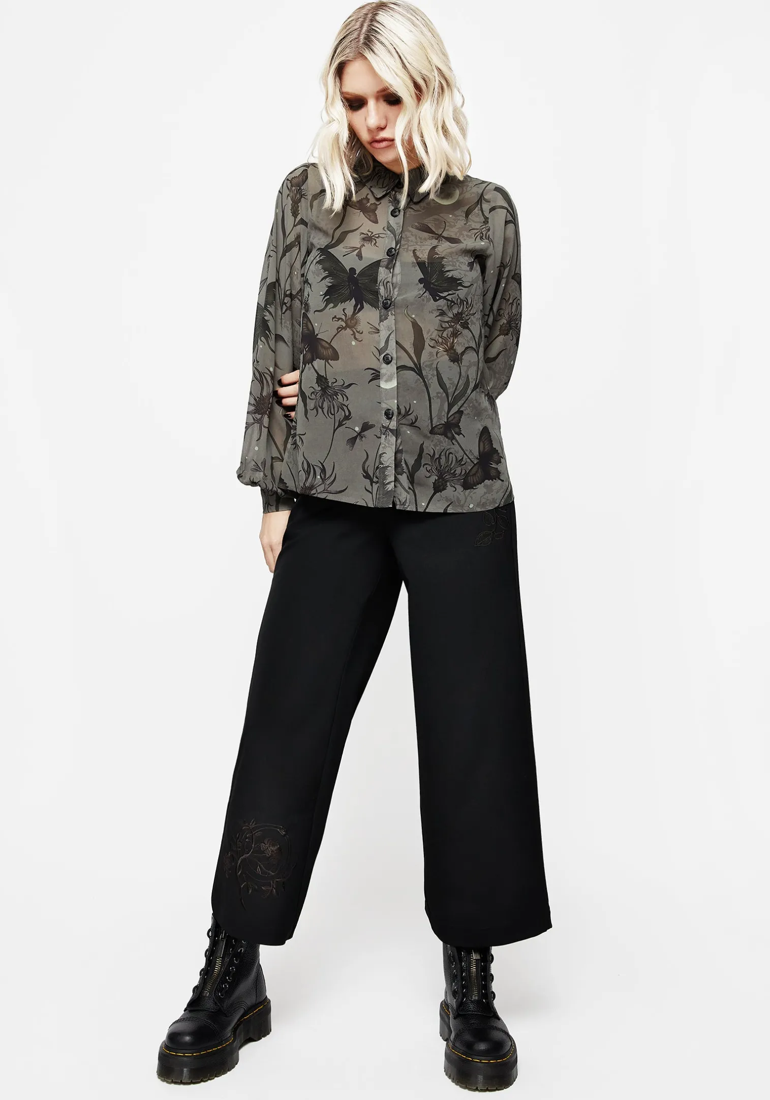 Amalthea Embroidered Tailored Wide Leg Trousers