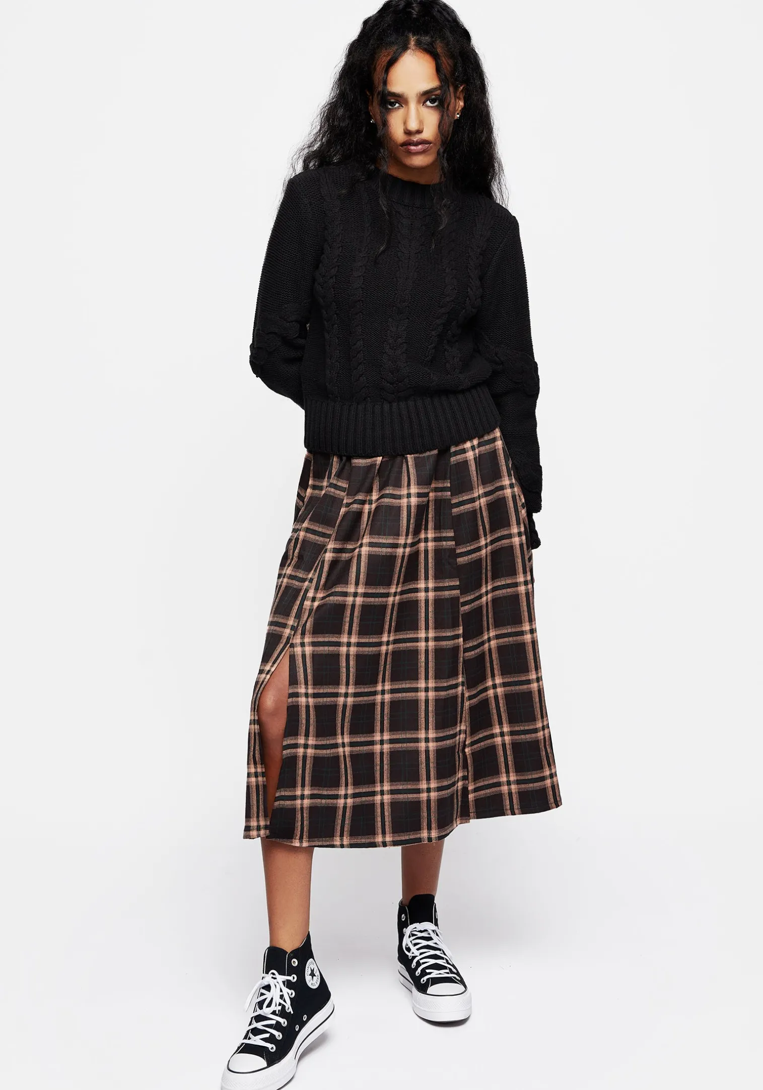 Ambrose Check Midi Skirt
