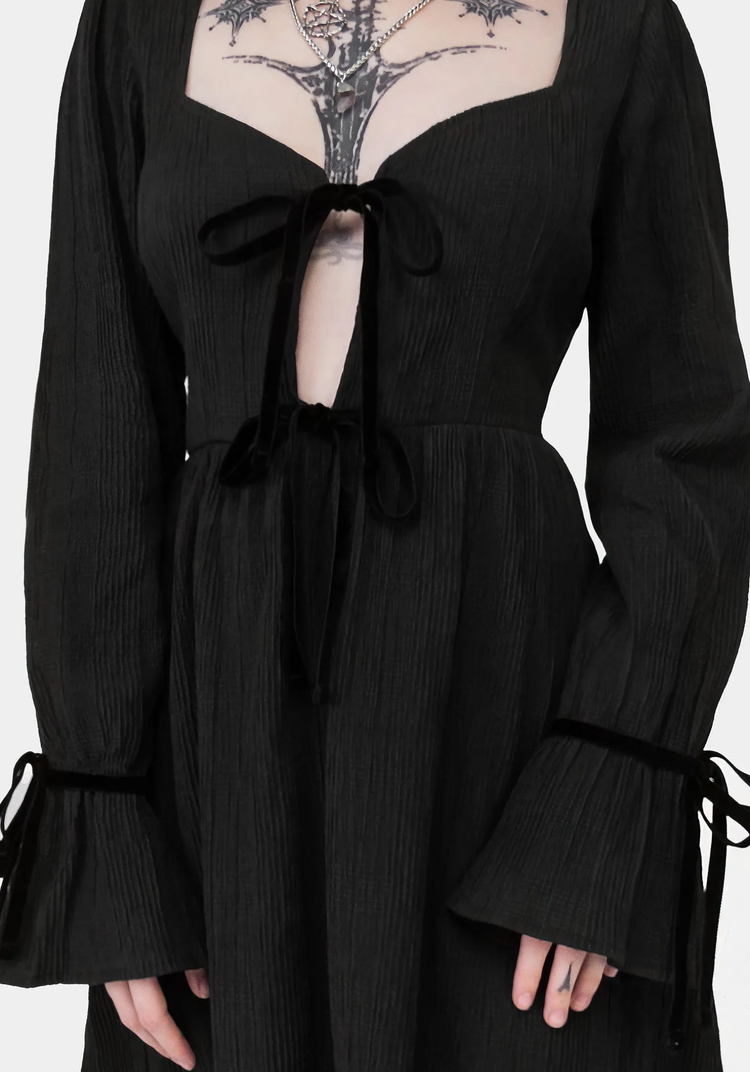 Amity Crinkle Velour Bow Mini Dress