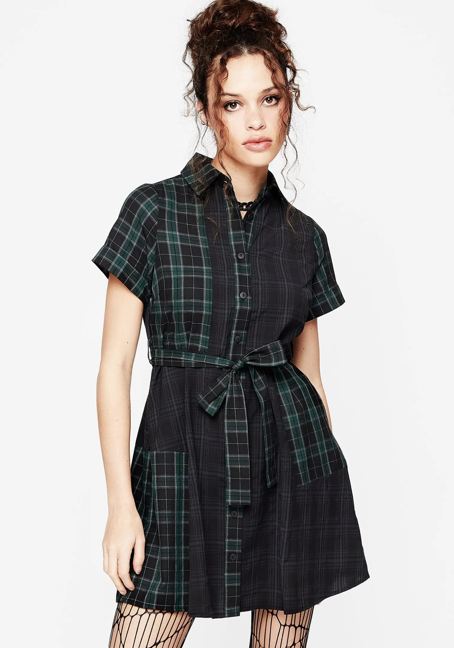 Analogue Check Cotton Mini Shirt Dress