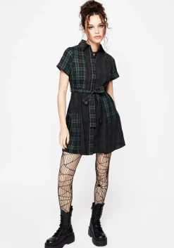 Analogue Check Cotton Mini Shirt Dress