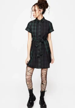 Analogue Check Cotton Mini Shirt Dress