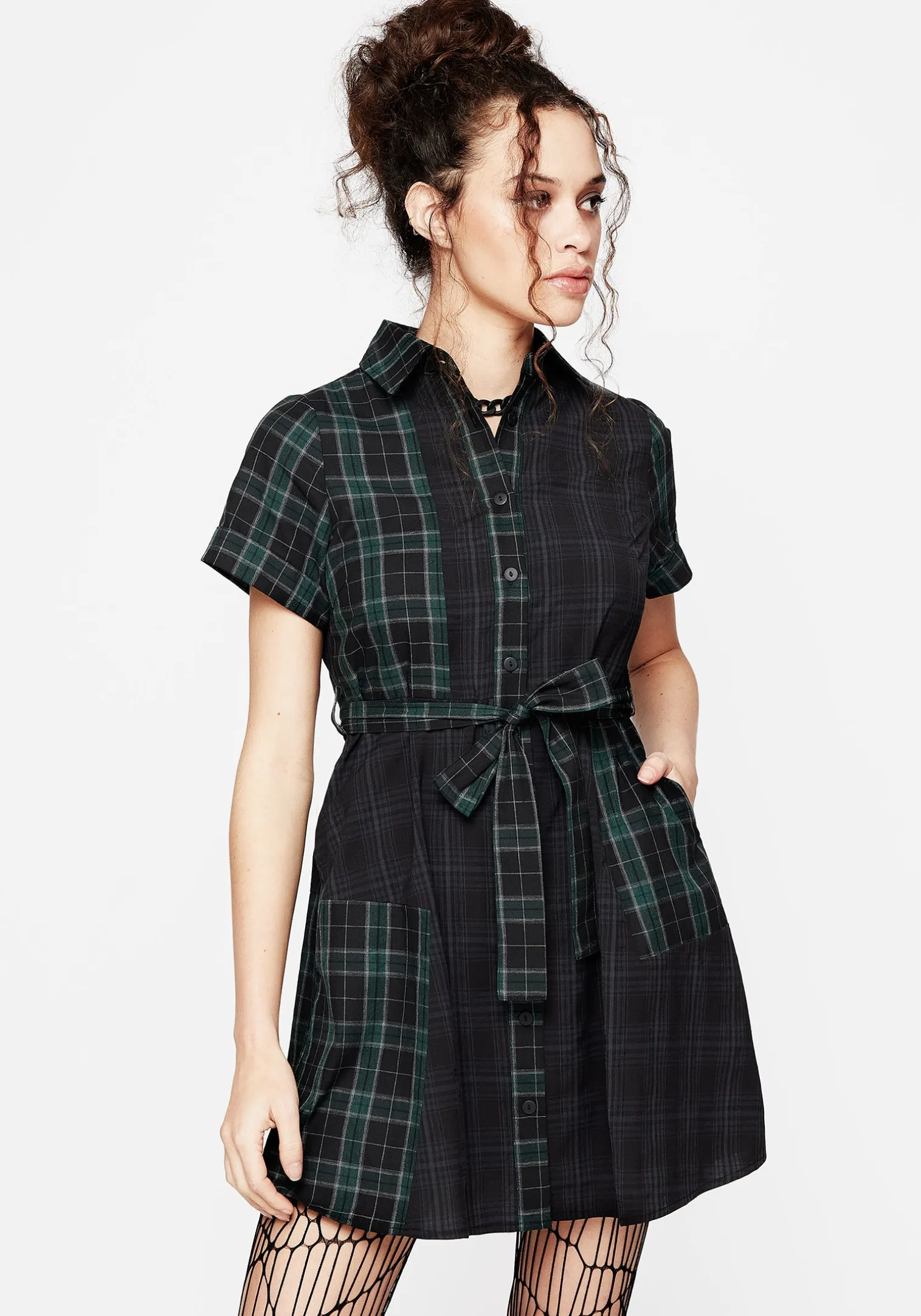 Analogue Check Cotton Mini Shirt Dress