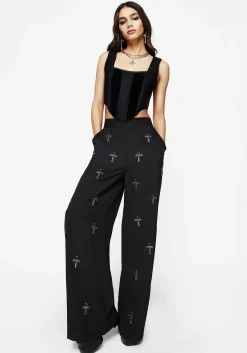 Ankh Beaded Chiffon Wide Leg Trousers