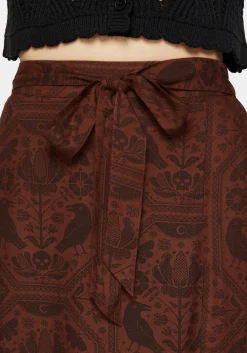 Annabel Raven Print Split Front Midi Skirt - Rust