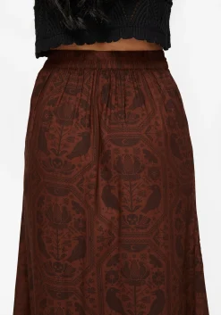 Annabel Raven Print Split Front Midi Skirt - Rust