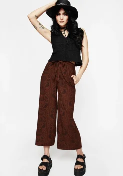 Annabel Tie Waist Wide Leg Culotte Trousers - Rust
