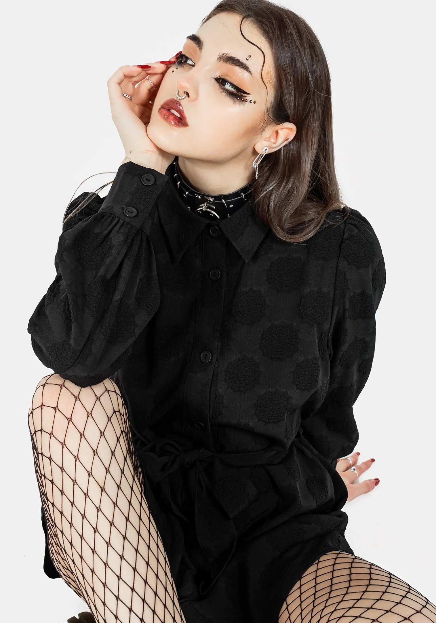 Arachnida Jacquard Mini Shirt Dress