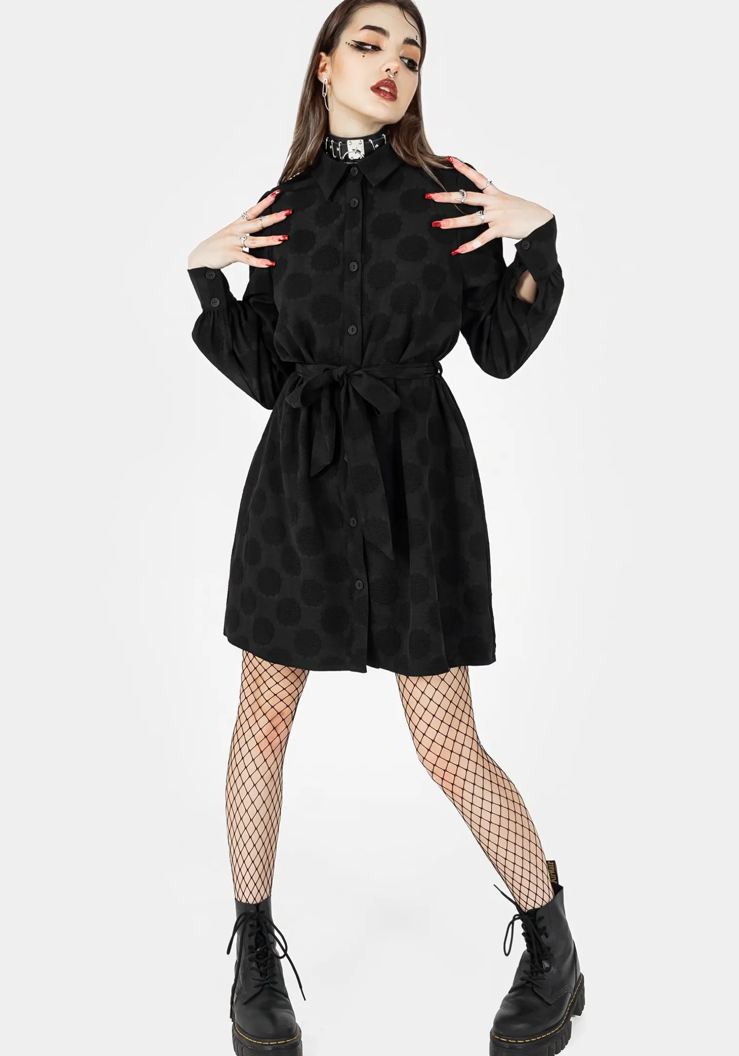 Arachnida Jacquard Mini Shirt Dress
