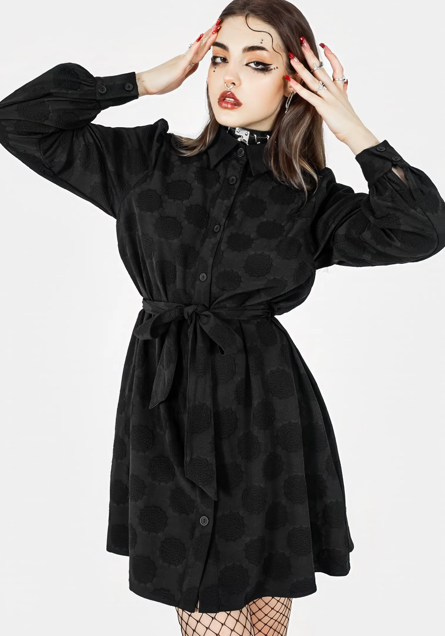 Arachnida Jacquard Mini Shirt Dress