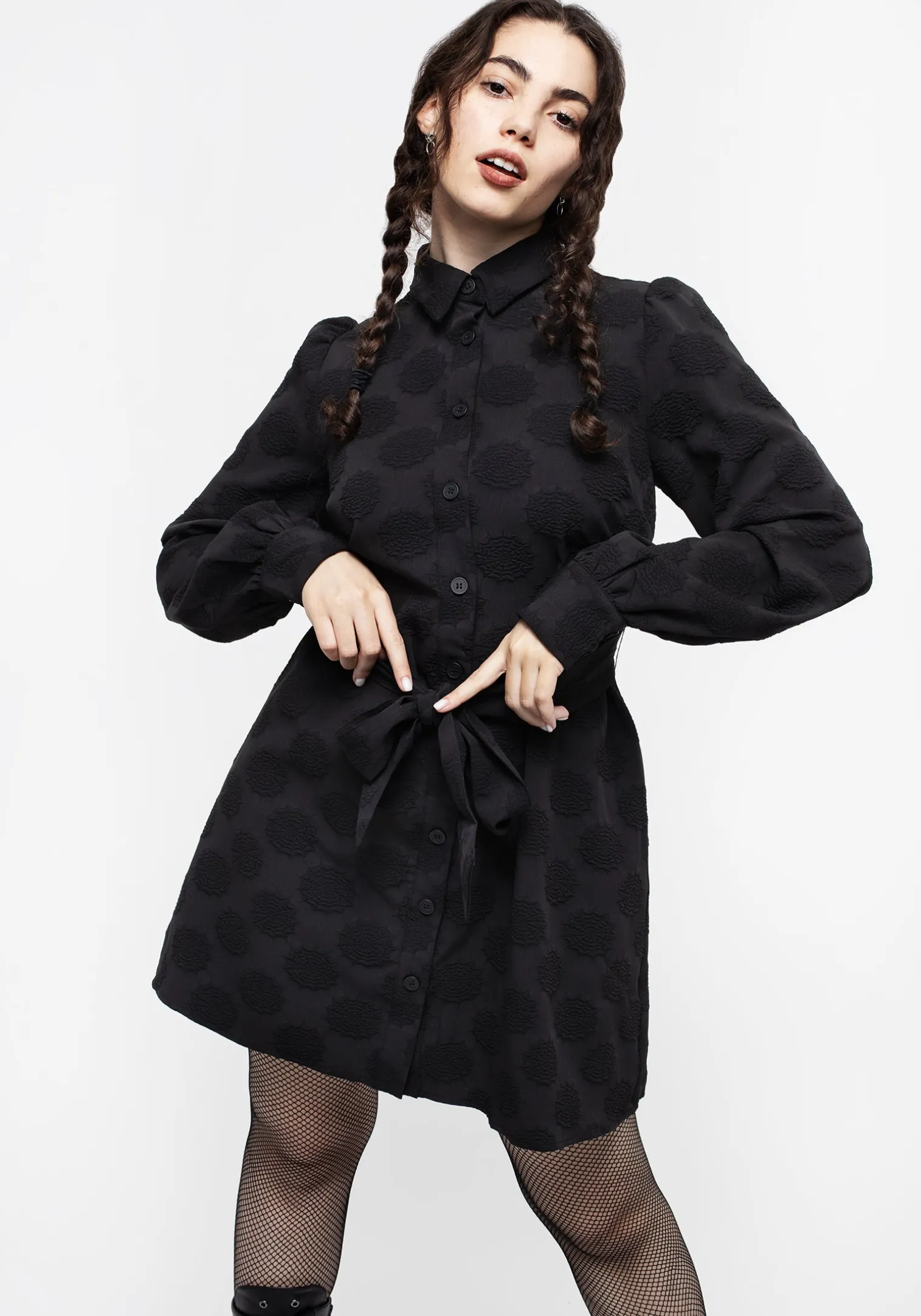 Arachnida Jacquard Mini Shirt Dress