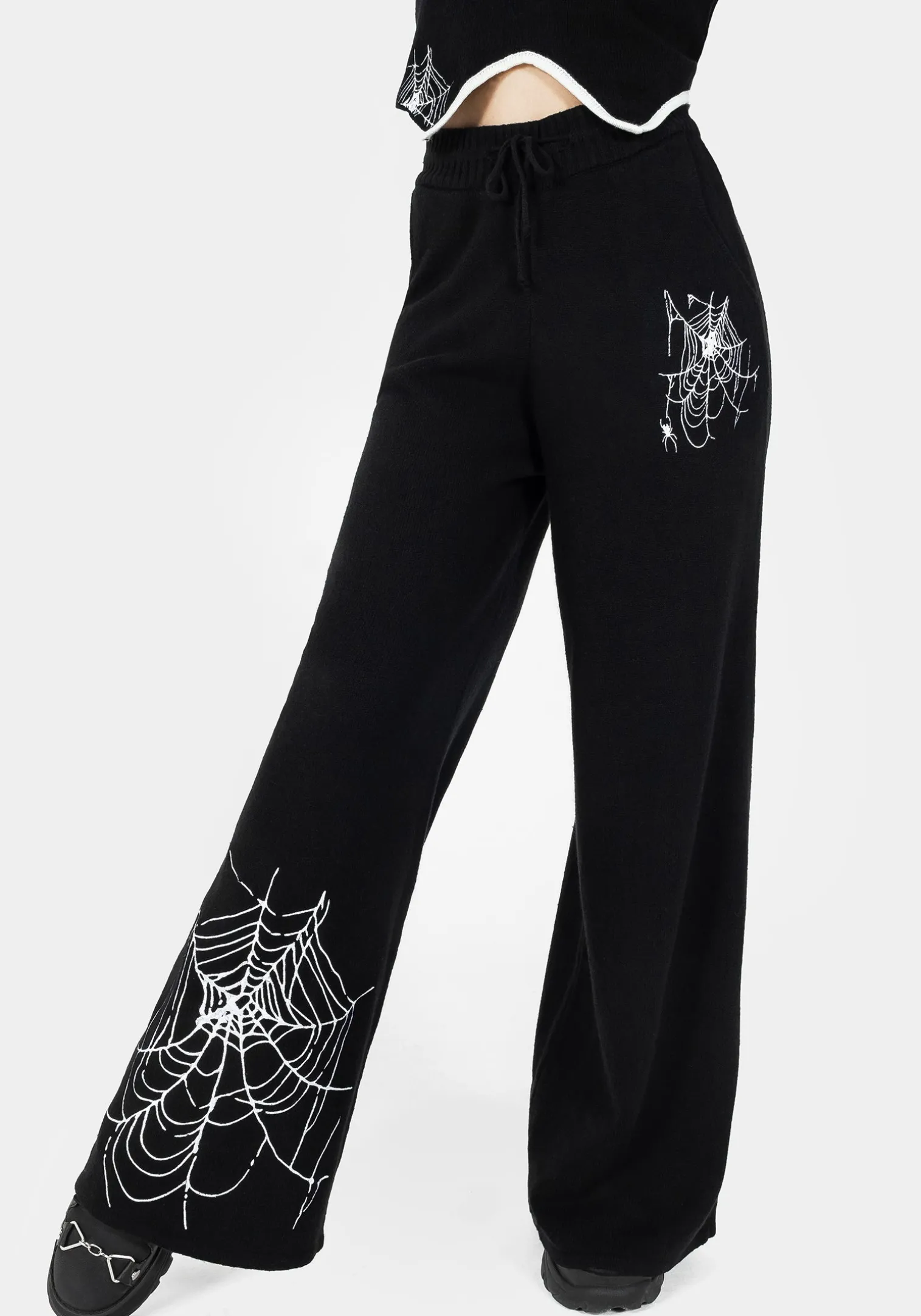 Araneae Embroidered Wide Leg Knit Sweatpants