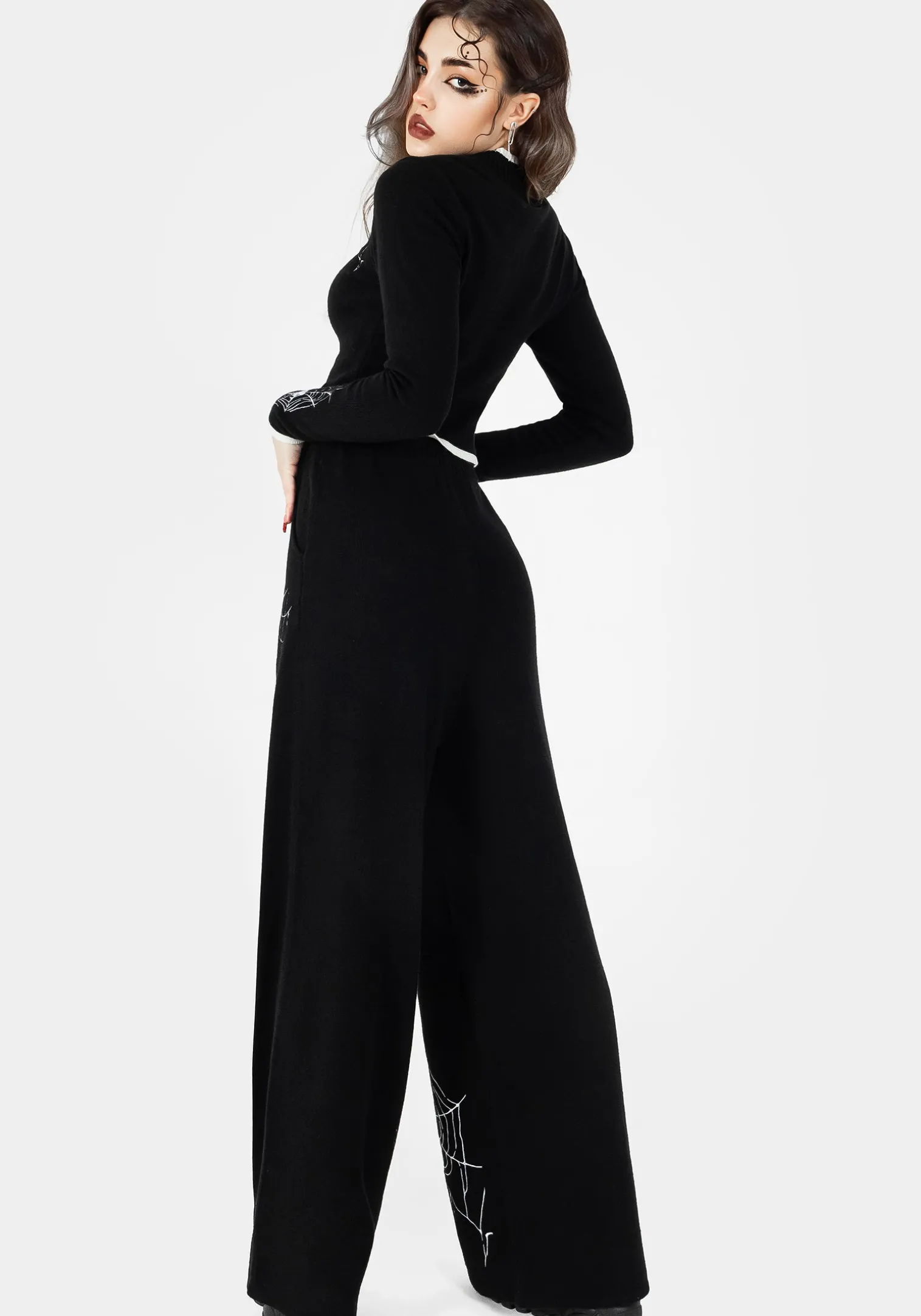 Araneae Embroidered Wide Leg Knit Sweatpants