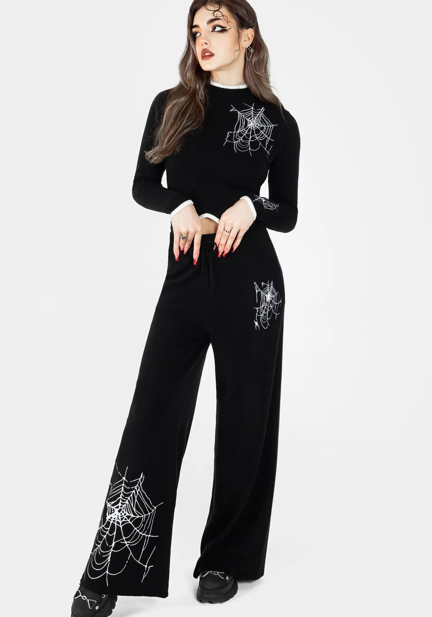 Araneae Embroidered Wide Leg Knit Sweatpants