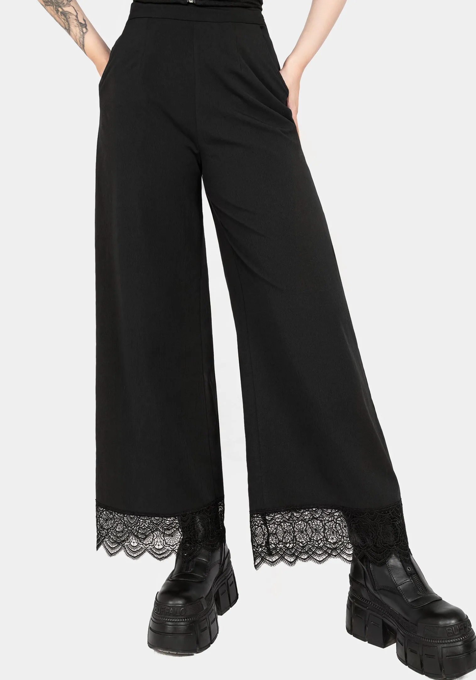 Araneo Lace Hem Wide Leg Trousers
