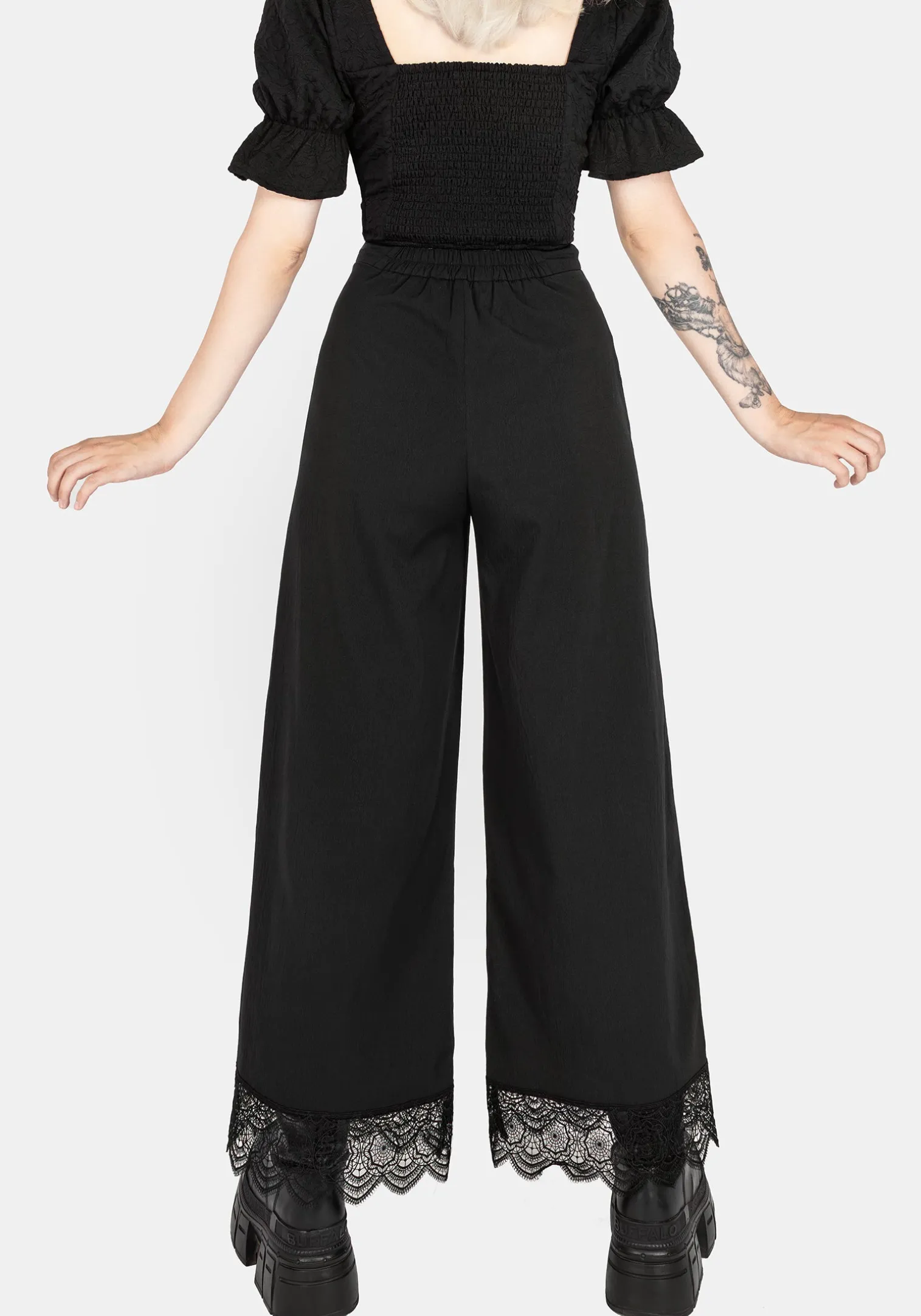 Araneo Lace Hem Wide Leg Trousers