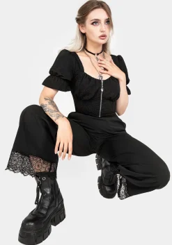 Araneo Lace Hem Wide Leg Trousers