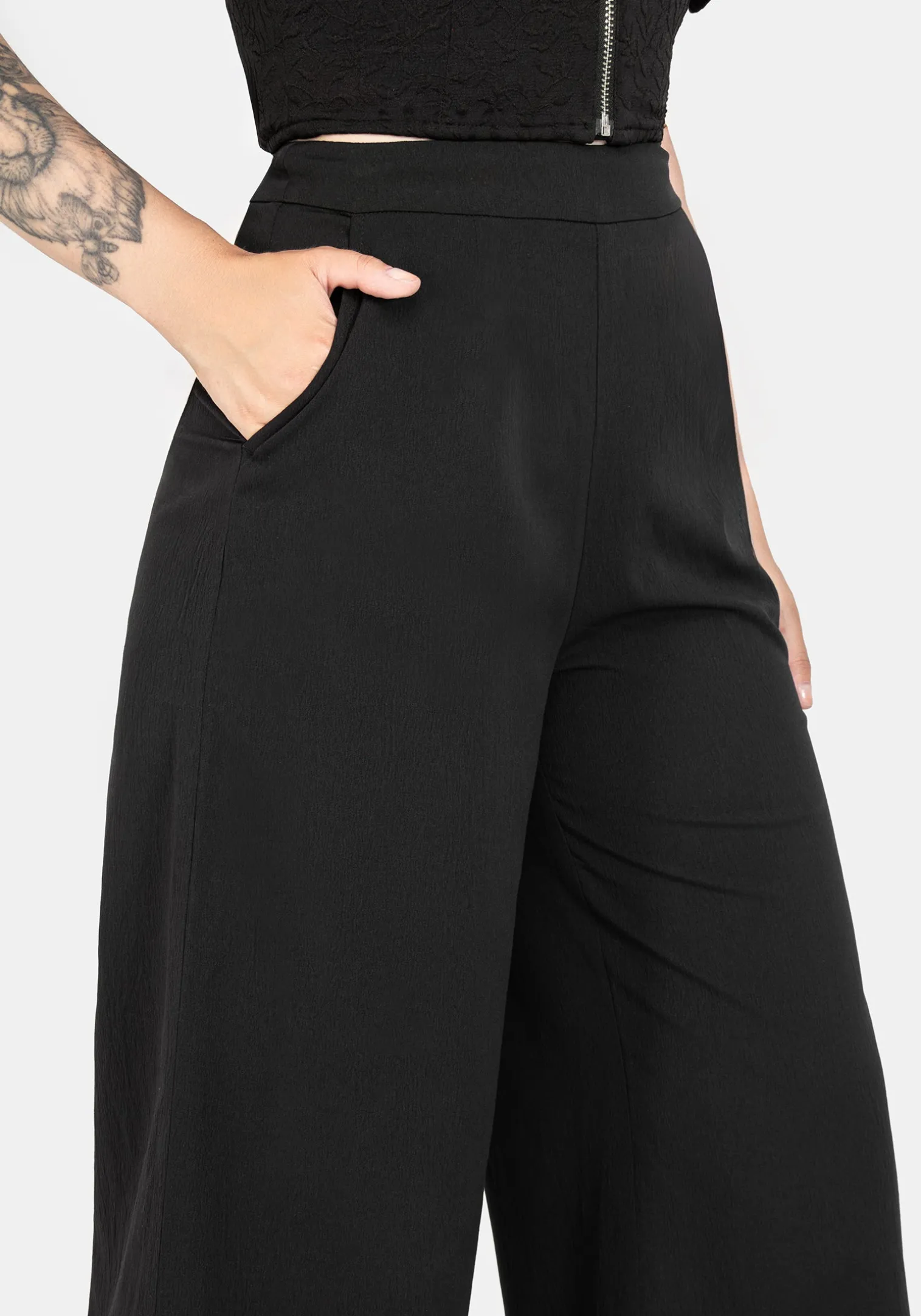 Araneo Lace Hem Wide Leg Trousers