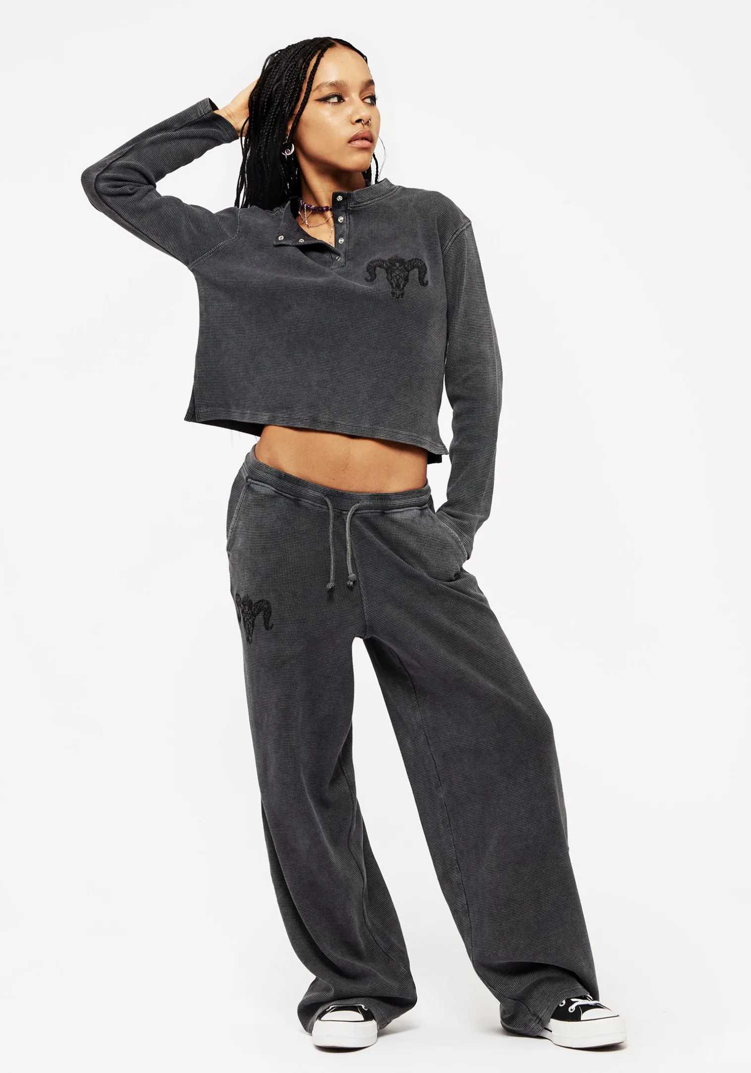 Ariel Cotton Blend Embroidered Wide Leg Sweatpants