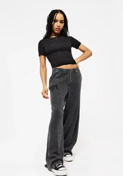 Ariel Cotton Blend Embroidered Wide Leg Sweatpants