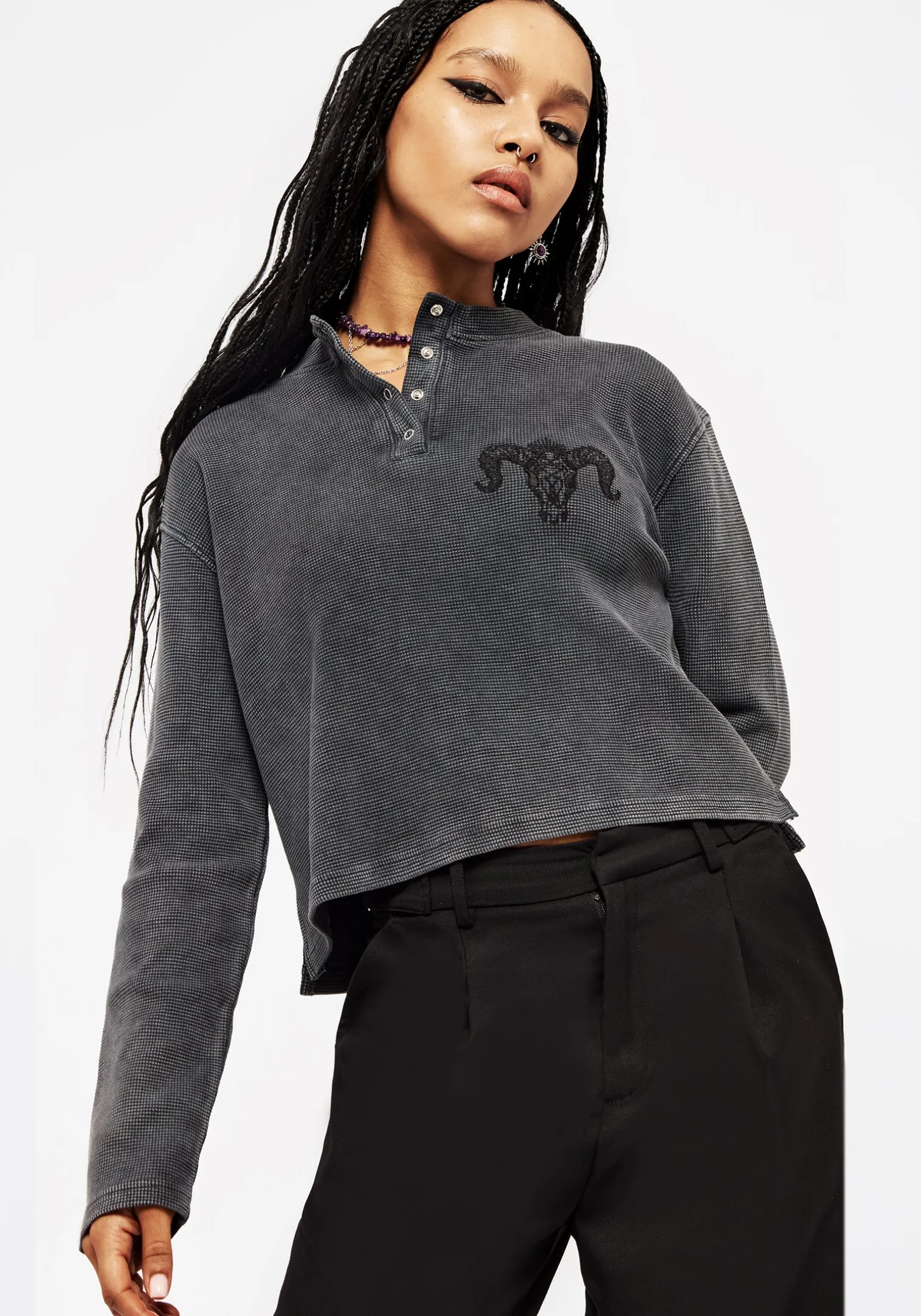 Ariel Cotton Blend Embroidered Long Sleeve Top