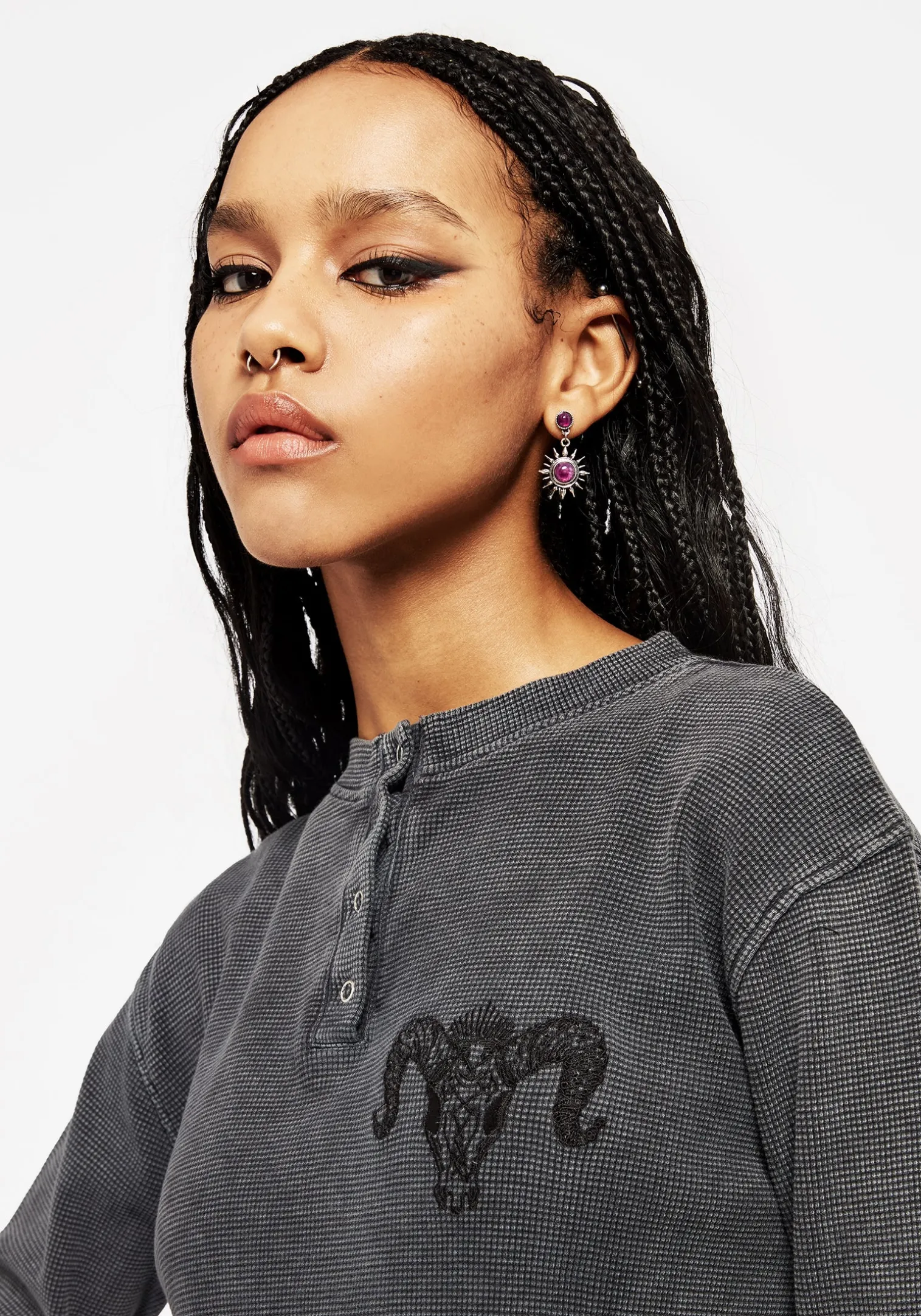 Ariel Cotton Blend Embroidered Long Sleeve Top