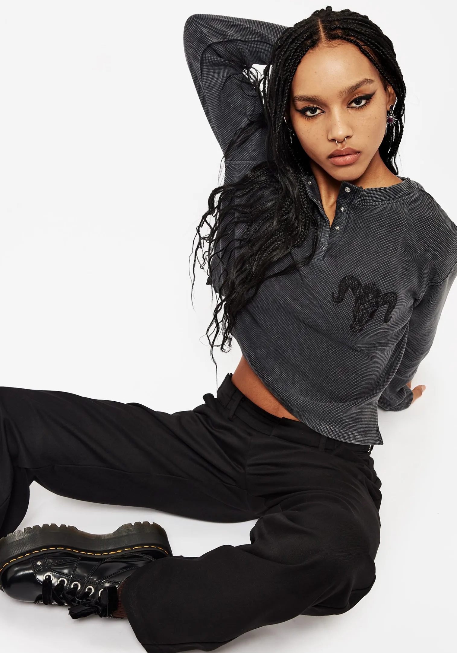 Ariel Cotton Blend Embroidered Long Sleeve Top