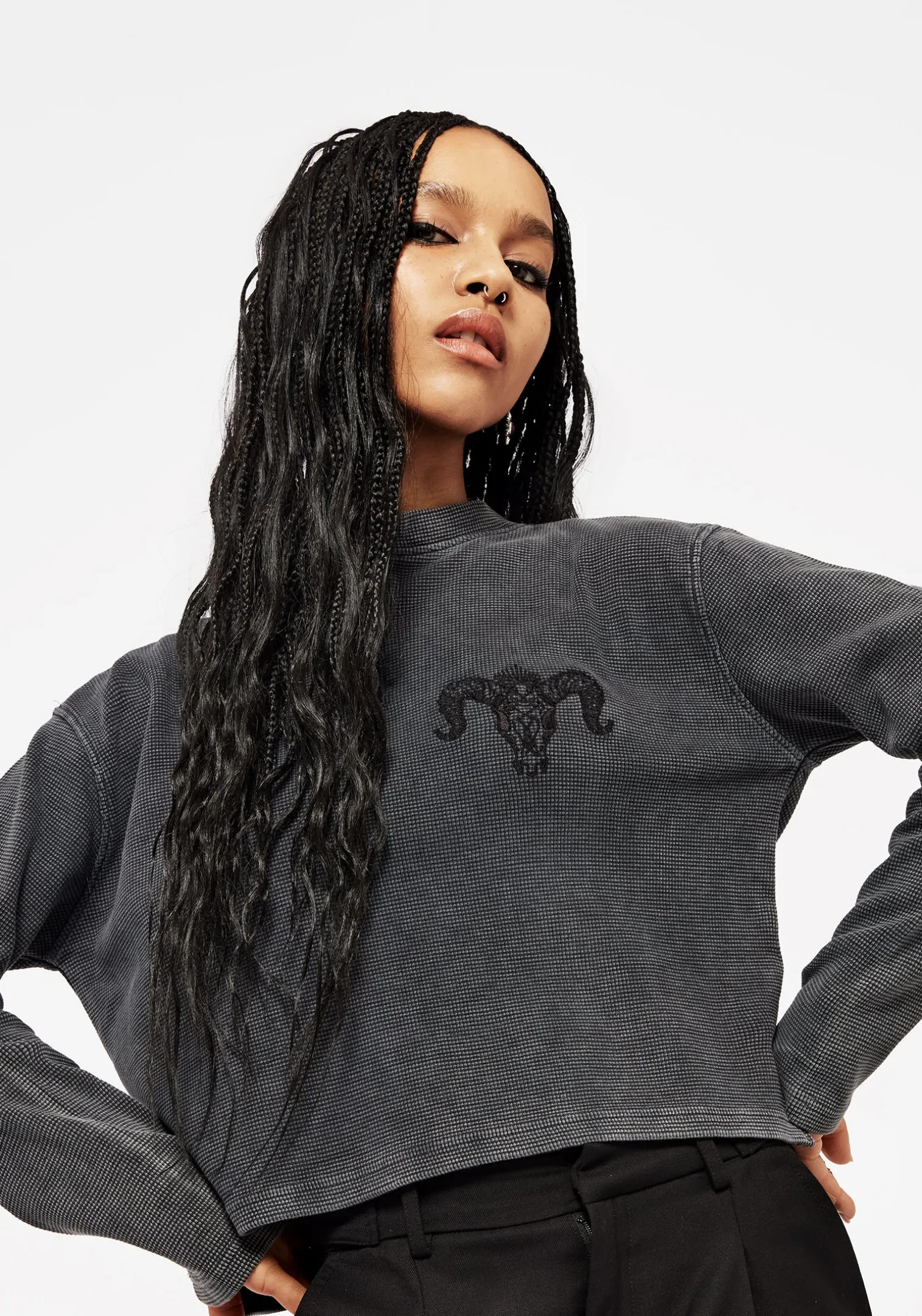 Ariel Cotton Blend Embroidered Long Sleeve Top