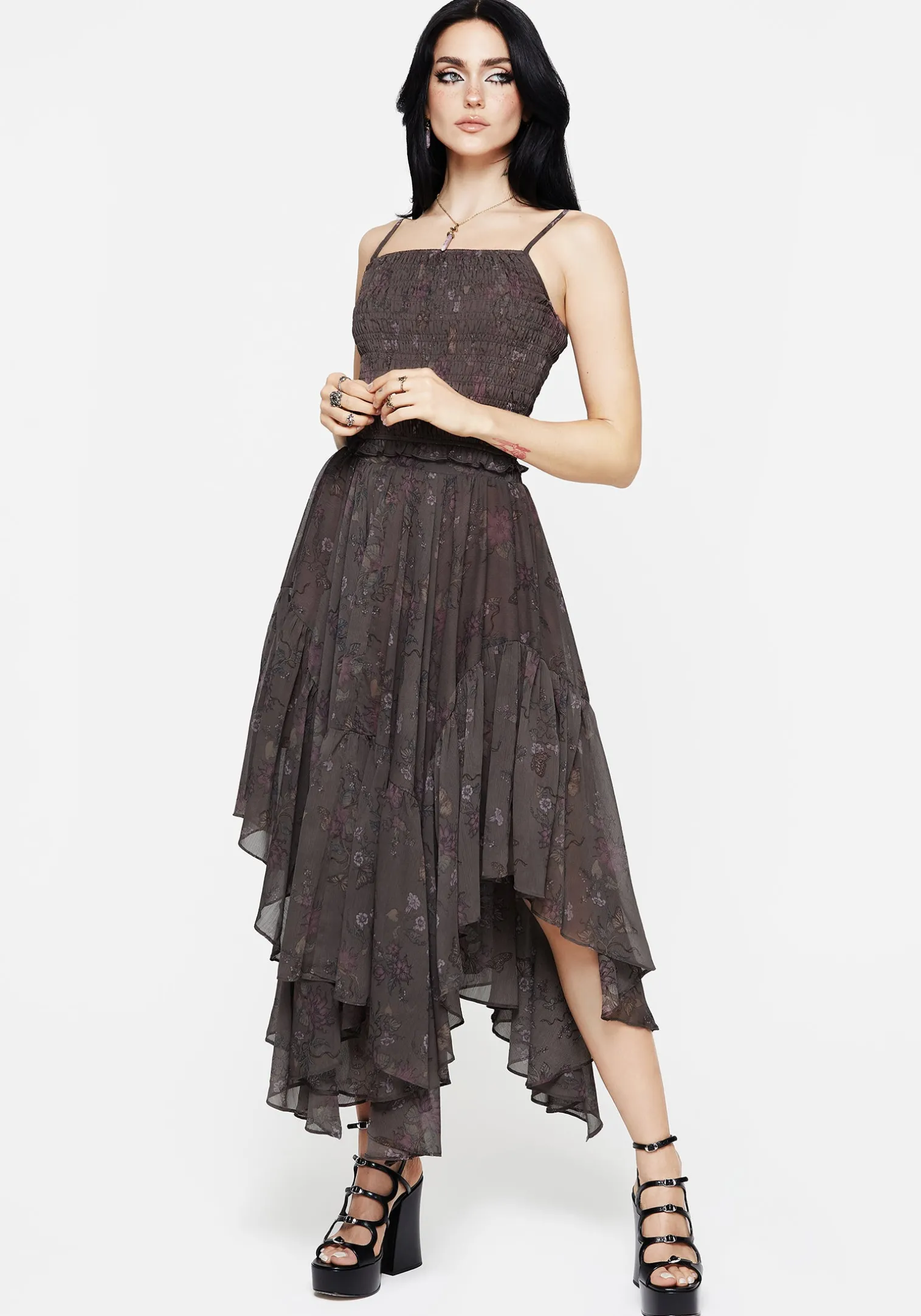 Arnora Chiffon Handkerchief Hem Midaxi Skirt