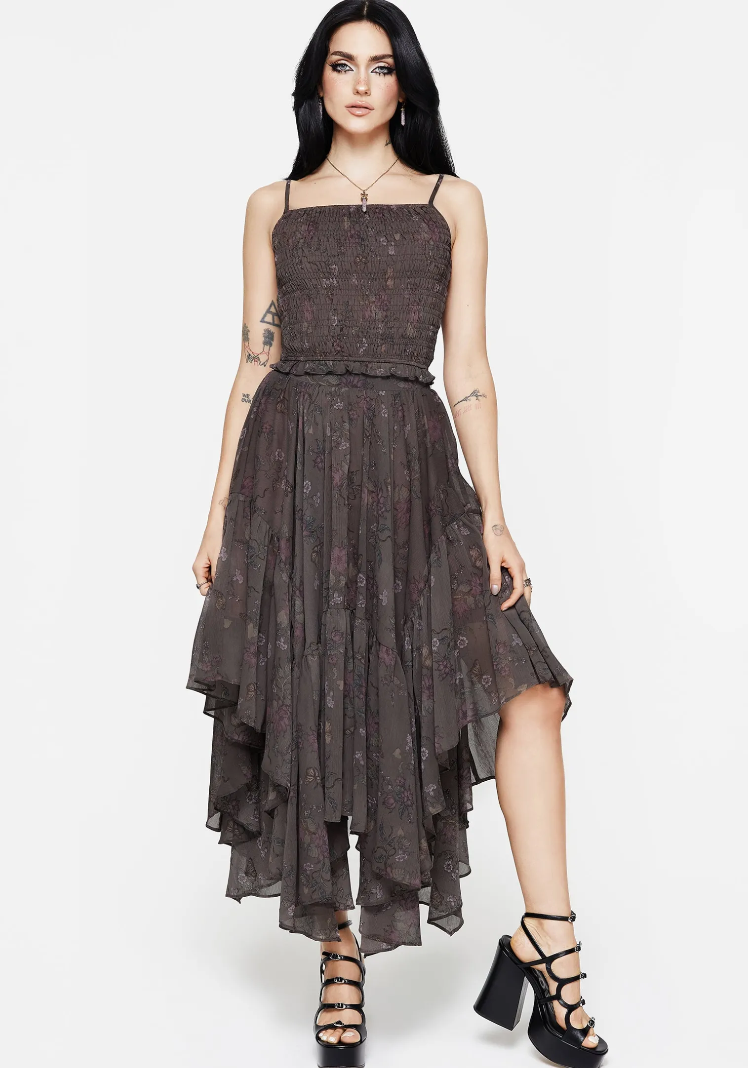 Arnora Chiffon Handkerchief Hem Midaxi Skirt