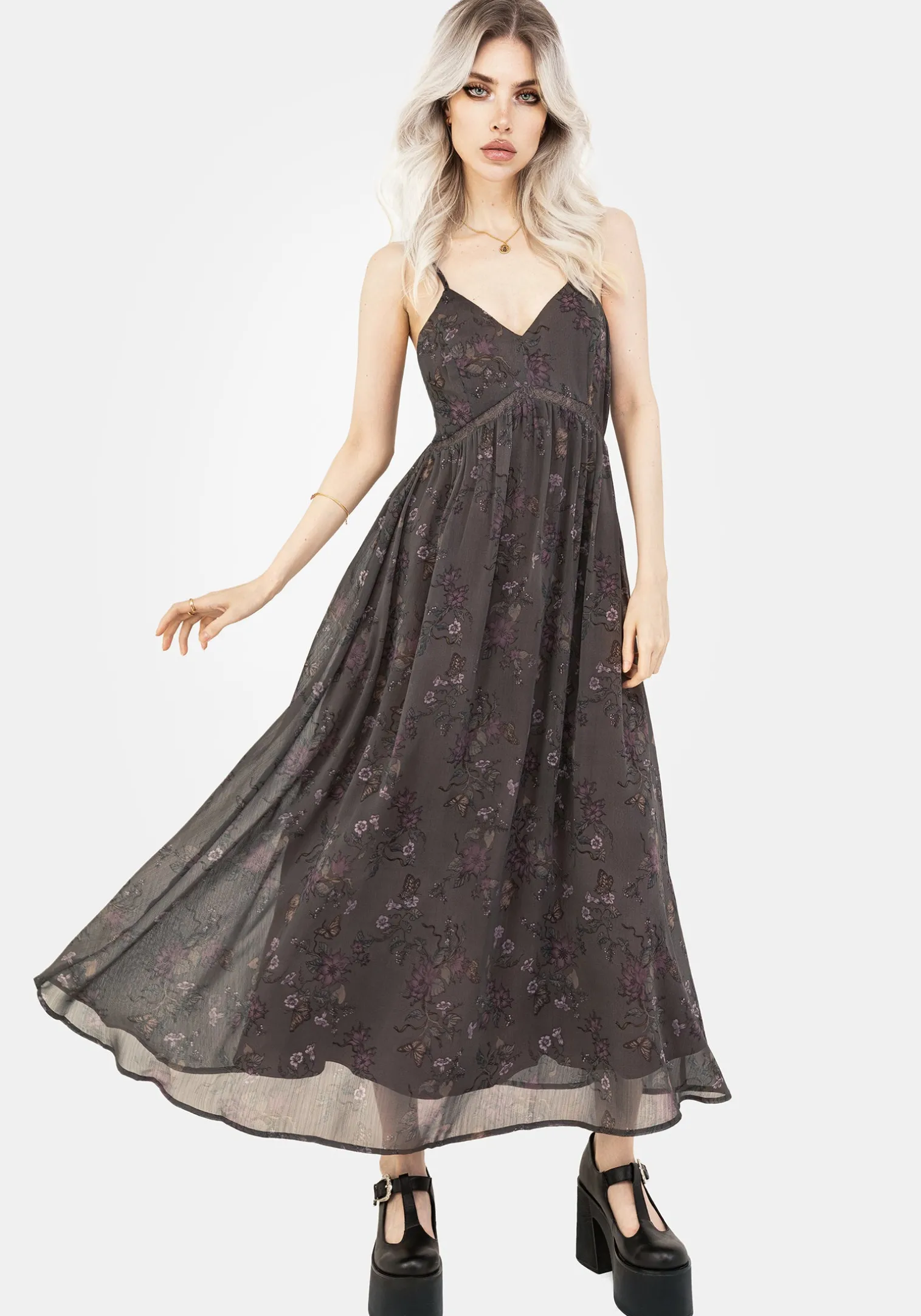 Arnora Chiffon Lace Insert Cami Midaxi Dress