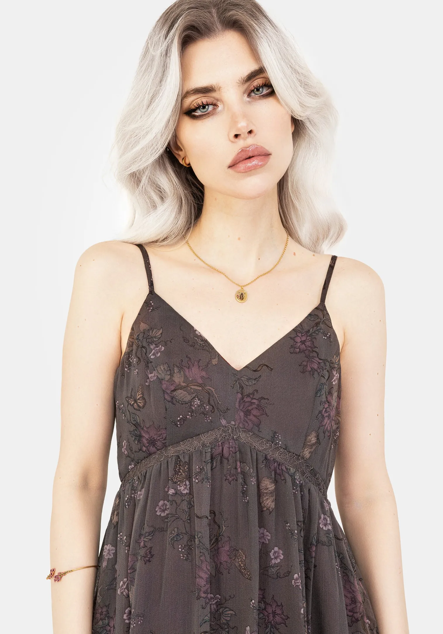 Arnora Chiffon Lace Insert Cami Midaxi Dress