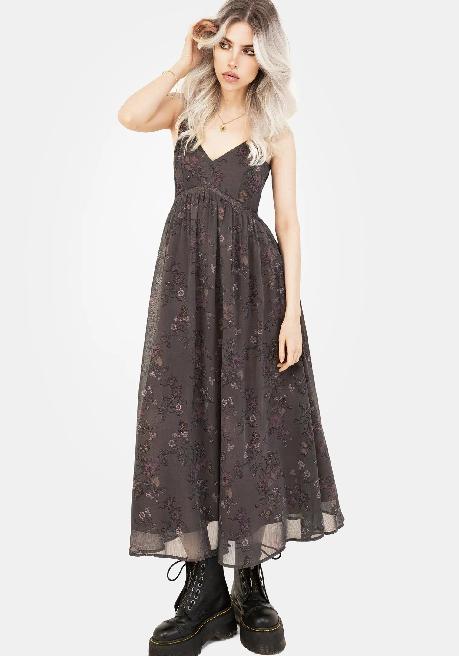Arnora Chiffon Lace Insert Cami Midaxi Dress