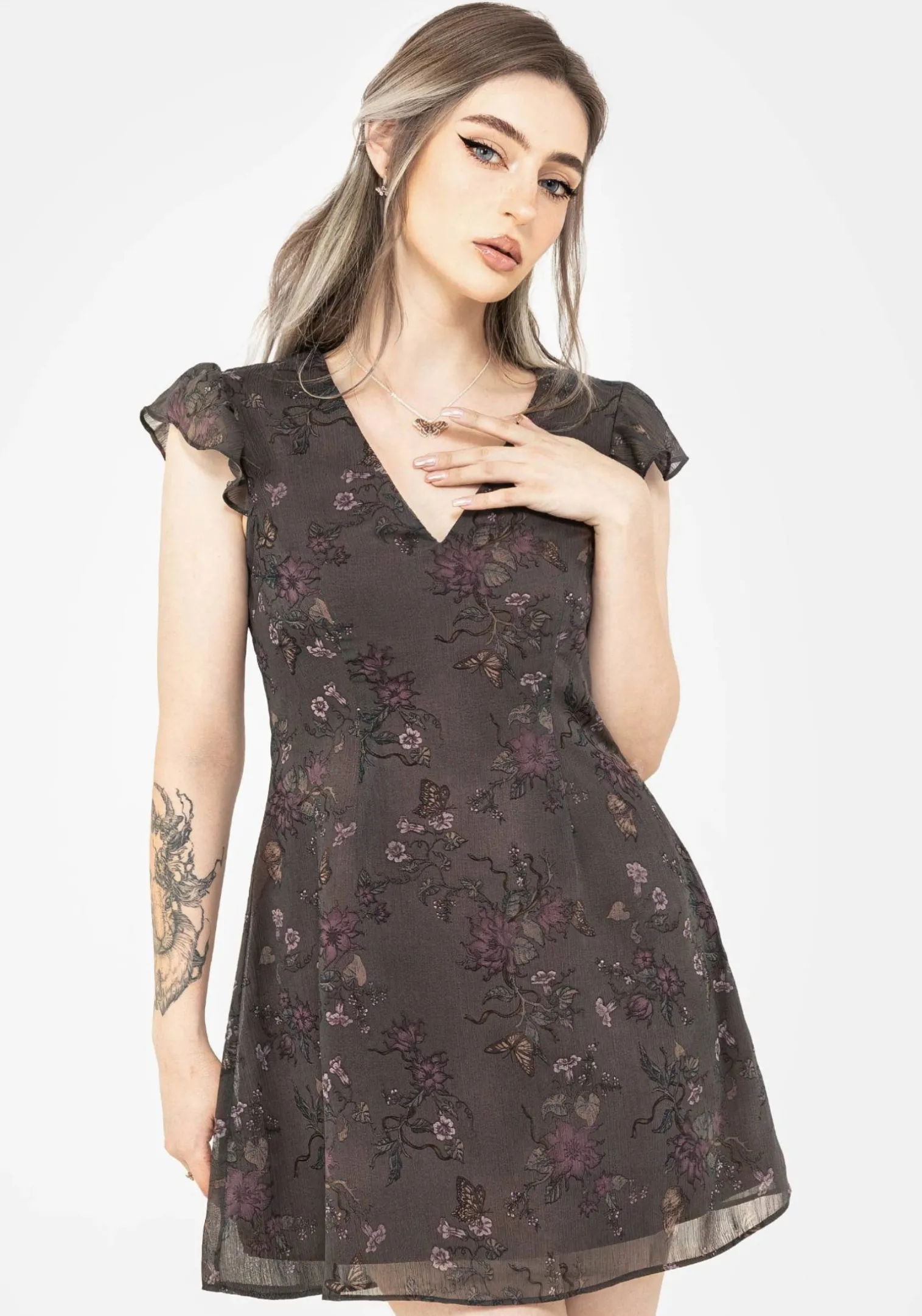 Arnora Chiffon Ruffle Detail Mini Dress