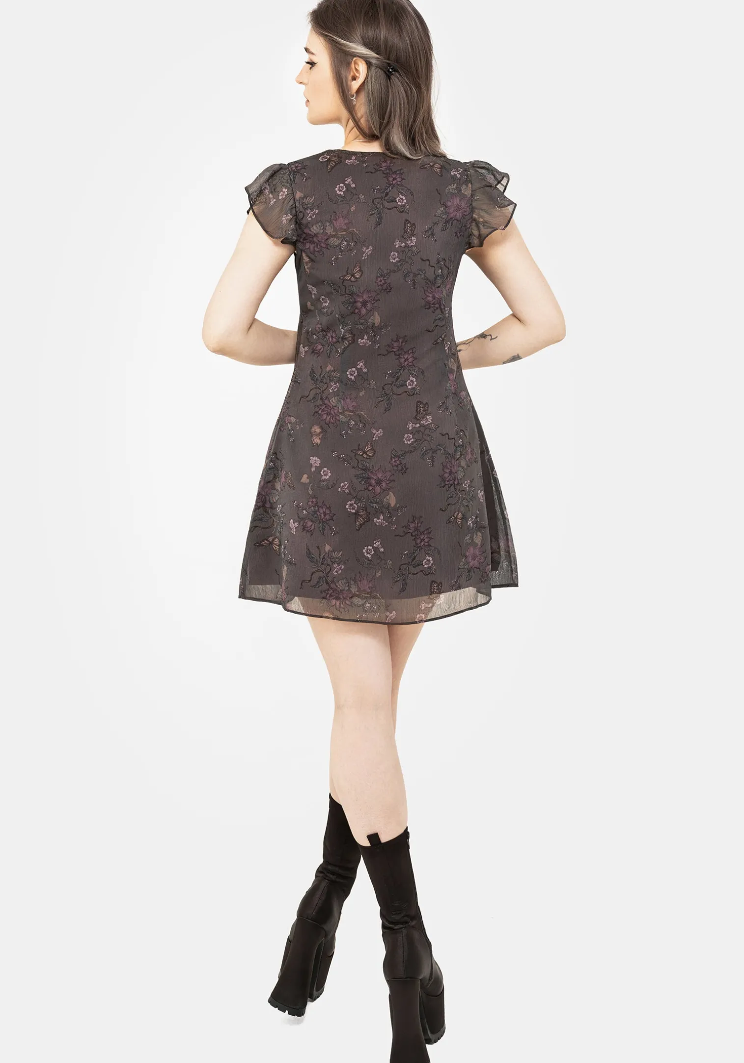 Arnora Chiffon Ruffle Detail Mini Dress