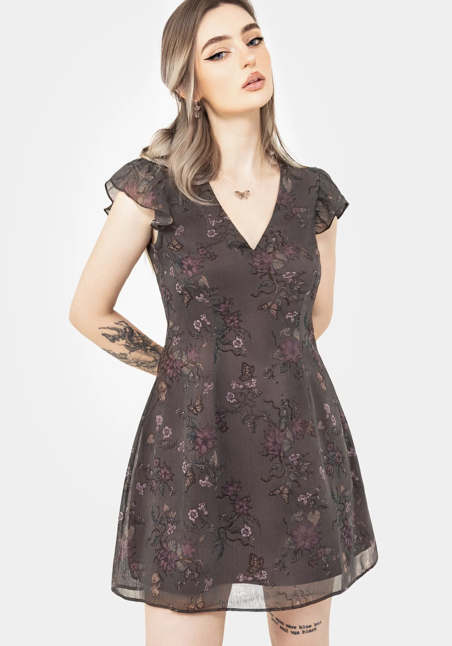 Arnora Chiffon Ruffle Detail Mini Dress