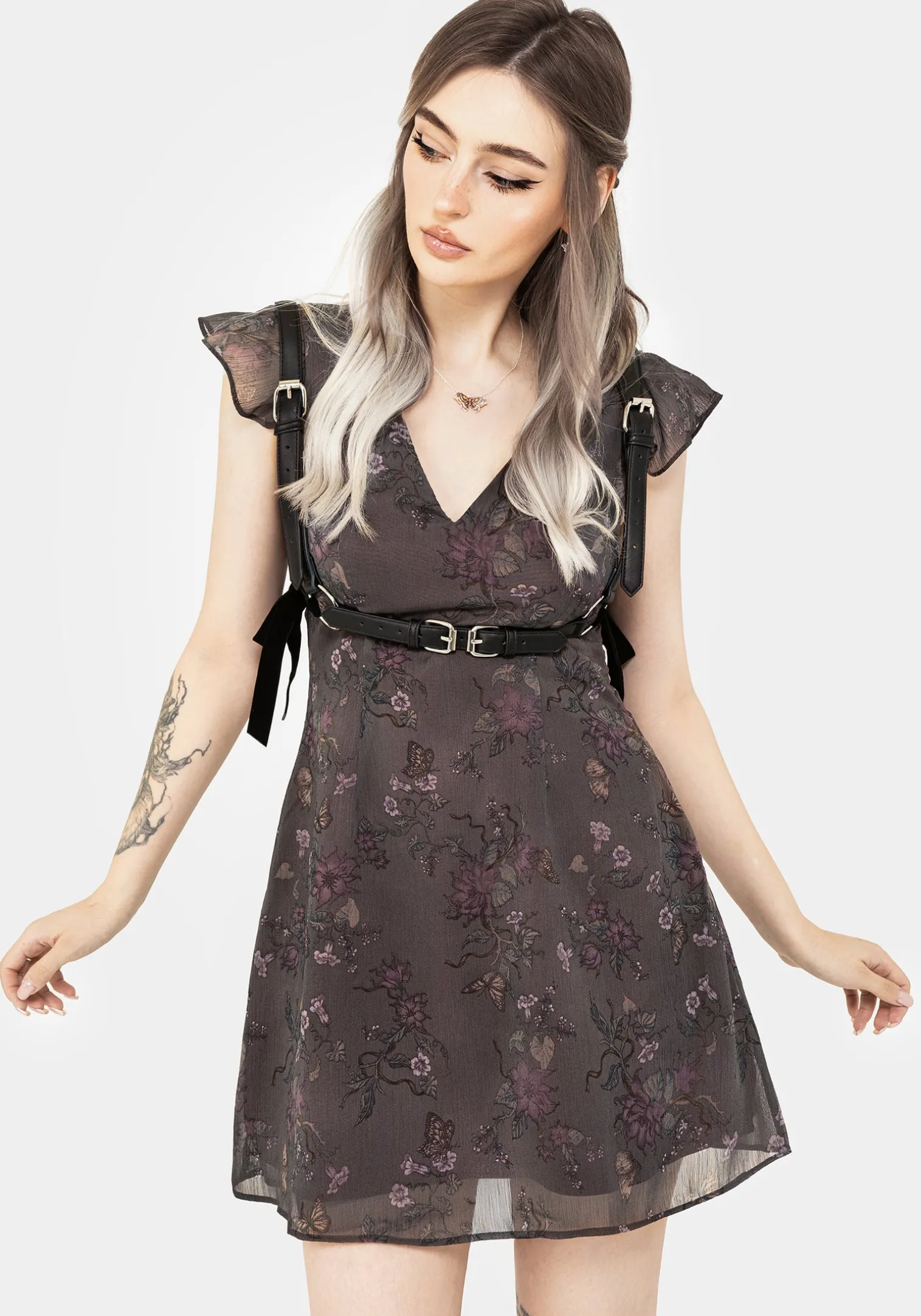 Arnora Chiffon Ruffle Detail Mini Dress