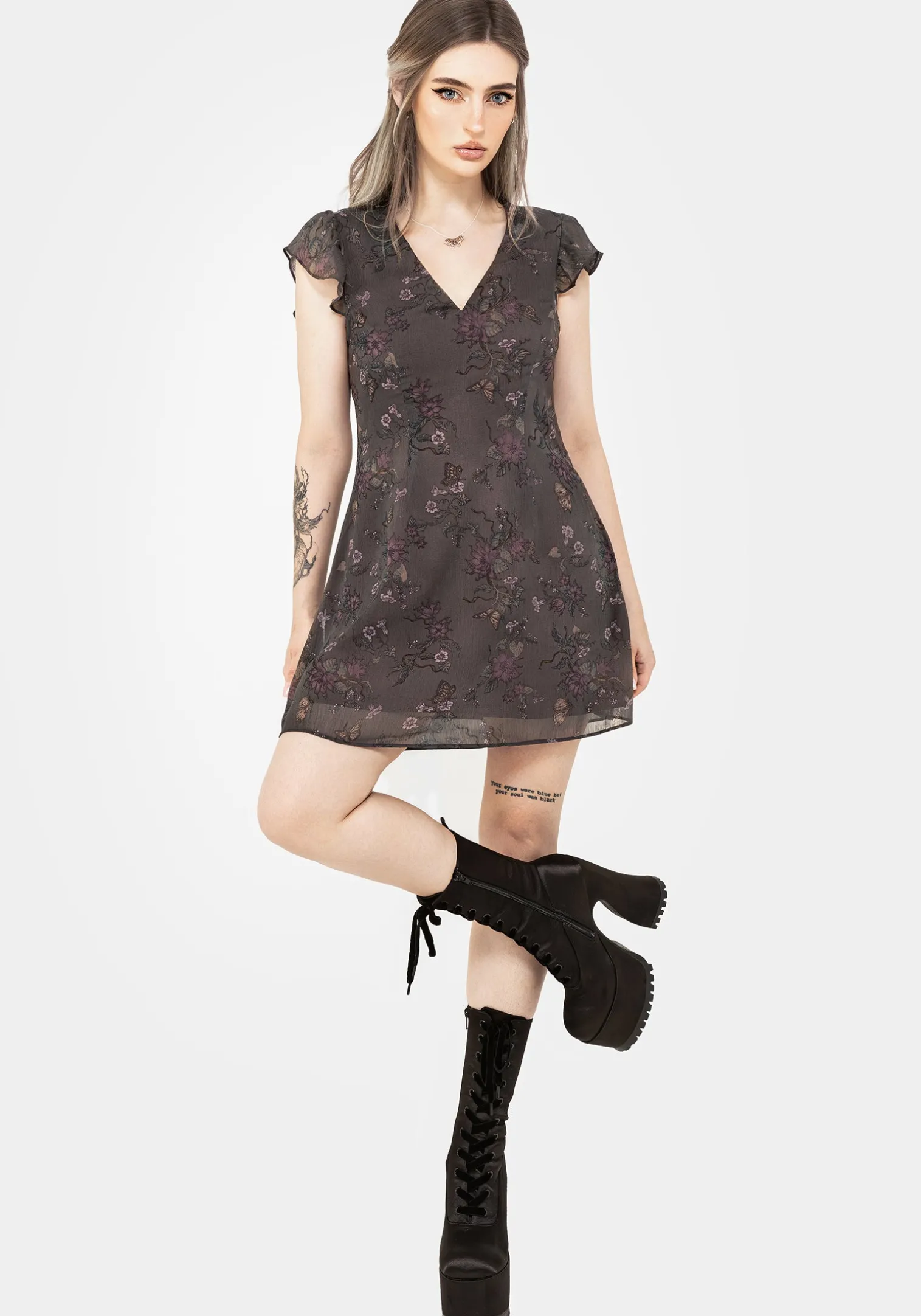 Arnora Chiffon Ruffle Detail Mini Dress